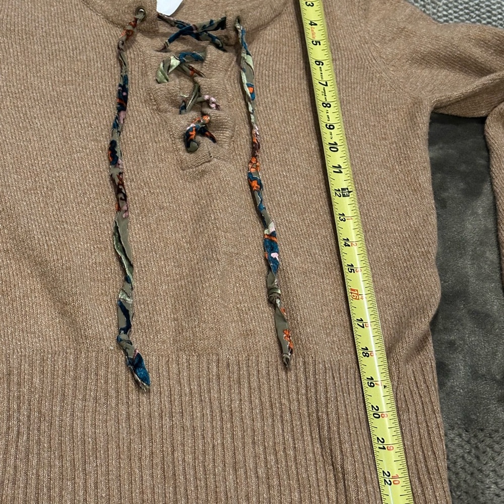 Gimmick Lace-Up Tan Sweater - Picture 7 of 13